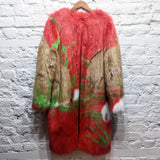 MARCO DE VINCENZO 
PINK WHITE GREEN TAN FAUX FUR COAT