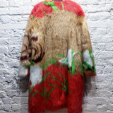 MARCO DE VINCENZO 
PINK WHITE GREEN TAN FAUX FUR COAT