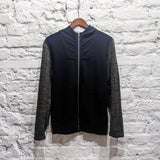 DRIES VAN NOTEN 
BLACK JERSEY HOODIE WITH TWEED WOOL ARMS