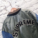 SUPREME 
GREEN BOMBER WITH DENIM SLEEVES