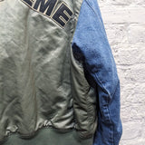 SUPREME 
GREEN BOMBER WITH DENIM SLEEVES