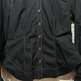 GANNI
BLACK COTTON SHIRT WHITE STITCHING
SIZE 36