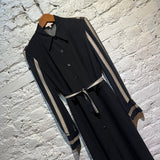 BYBLOS BLACK SHIRT DRESS WITH CHIFFON STRIPED SLEEVES & BACK