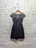 ERDEM 
BLACK  SATIN GREEN SLEEVES DRESS