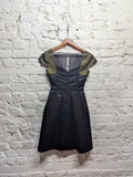 ERDEM 
BLACK  SATIN GREEN SLEEVES DRESS