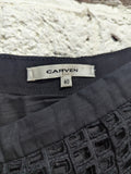 CARVEN 
BLACK PLEATED SQUARE CUT OUT MINI SKIRT