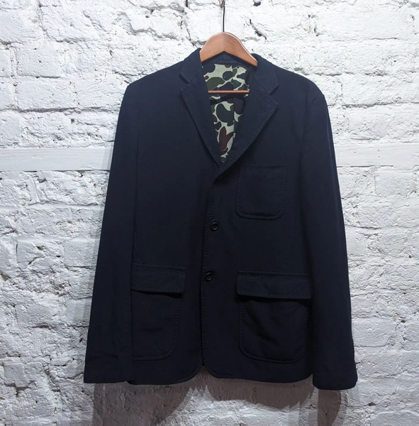 COMME DES GARÇONS HOMME NAVY TWILL JACKET WITH CAMO LINING