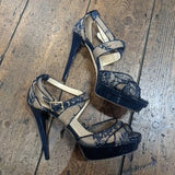 JIMMY CHOO
NAVY LACE HEELED SANDELS