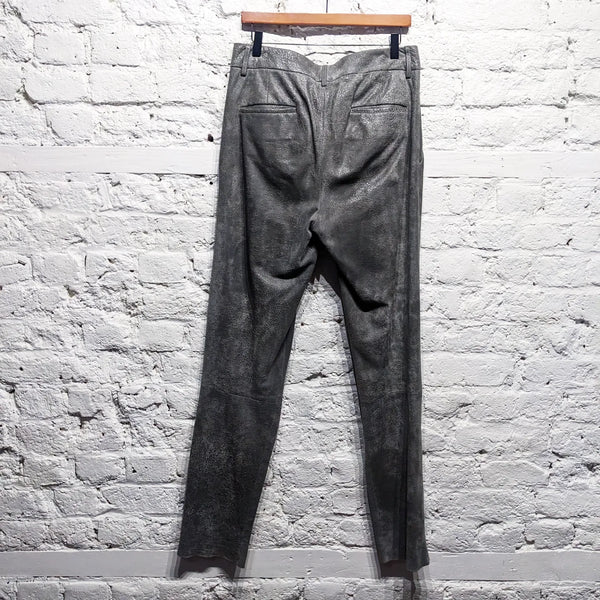 HELMUT LANG 
GREY CRACKED LEATHER TROUSERS