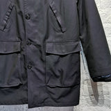 OUR LEGACY
'SHIELD PARKA'
MIDNIGHT SHIMMER
HOODED WATER RESISTANT
WITH ADDITIONAL
BLACK PADDED SHELL
 INNER COAT