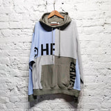 HELMUT LANG 
OLIVE GREY SLU BLUE PANEL HOODIE